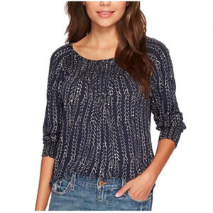 Lucky Brand Navy Blue Boho Top Small